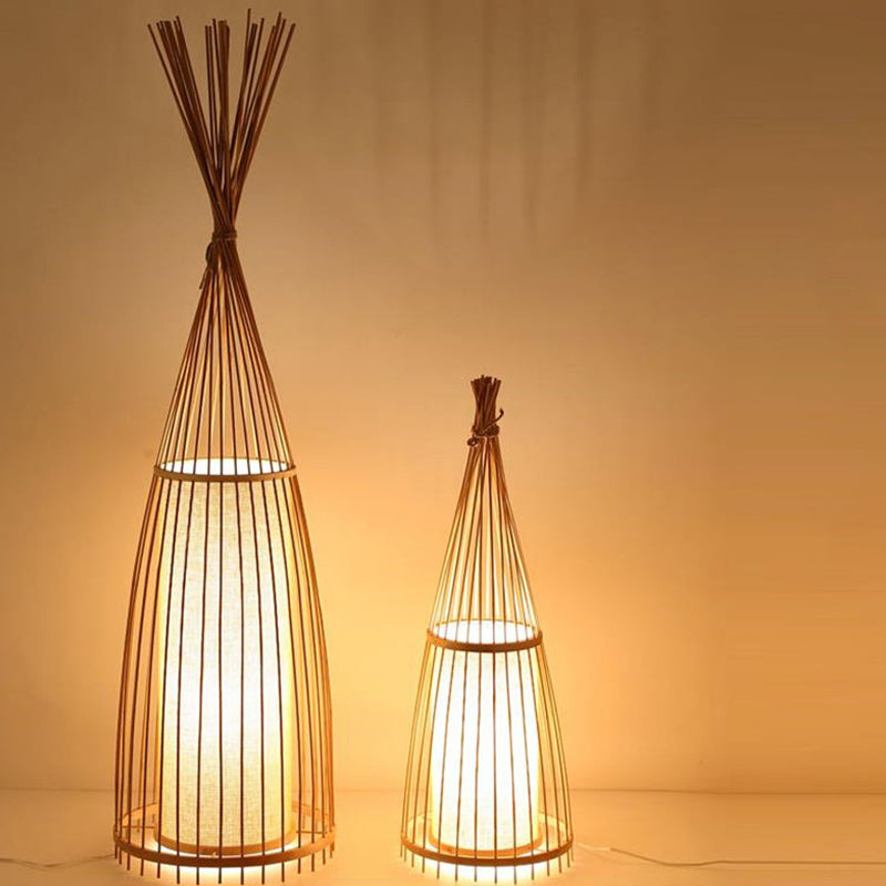 Black/Beige Fish Shaped Floor Light Asia Single-Bulb Bamboo Stand Up Lamp for Living Room, 12