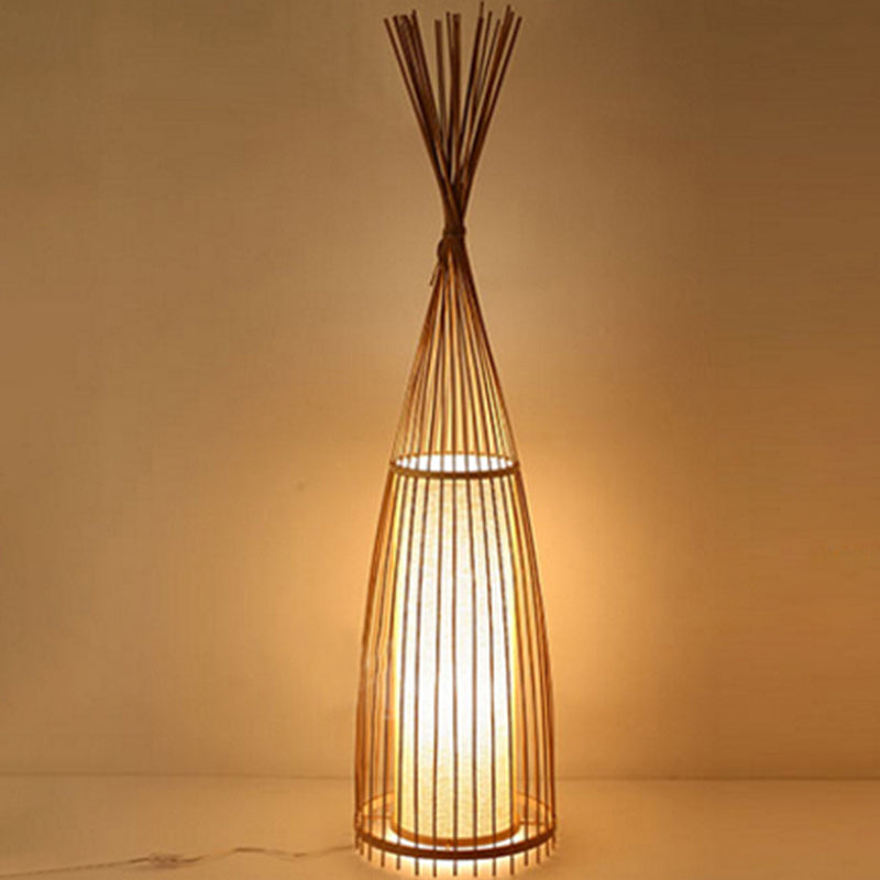 Black/Beige Fish Shaped Floor Light Asia Single-Bulb Bamboo Stand Up Lamp for Living Room, 12