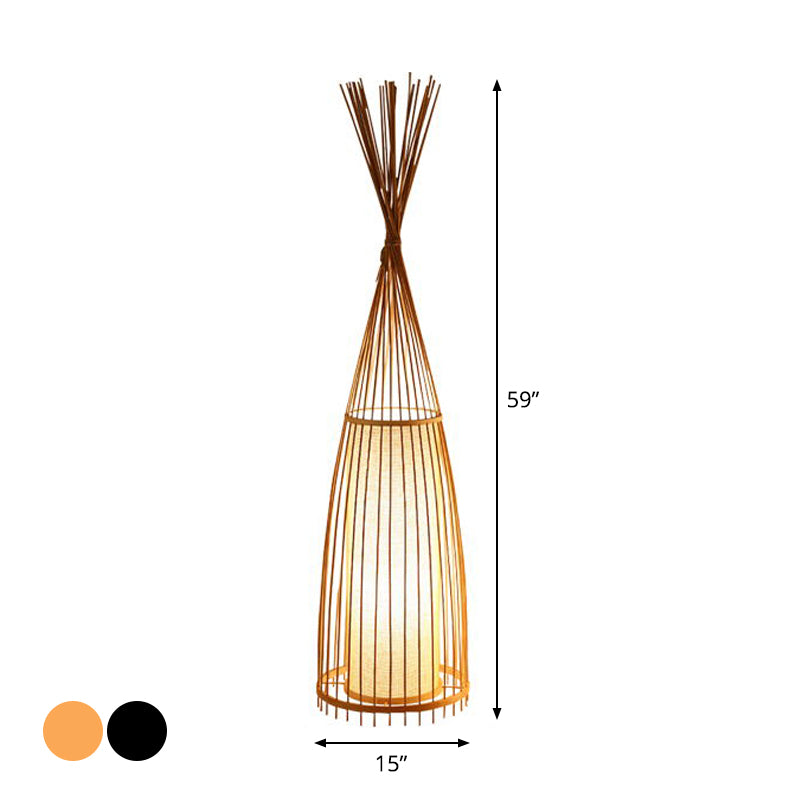 Black/Beige Fish Shaped Floor Light Asia Single-Bulb Bamboo Stand Up Lamp for Living Room, 12