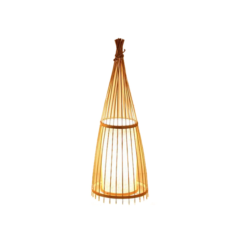 Black/Beige Fish Shaped Floor Light Asia Single-Bulb Bamboo Stand Up Lamp for Living Room, 12