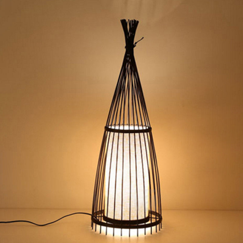 Black/Beige Fish Shaped Floor Light Asia Single-Bulb Bamboo Stand Up Lamp for Living Room, 12