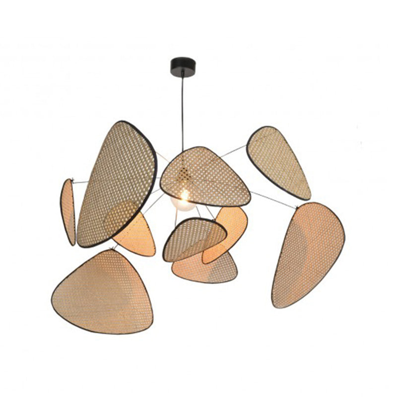 Hand-Worked Leaf Pendant Lighting Stylish Asian Bamboo 1 Bulb Beige Ceiling Suspension Lamp, 27.5