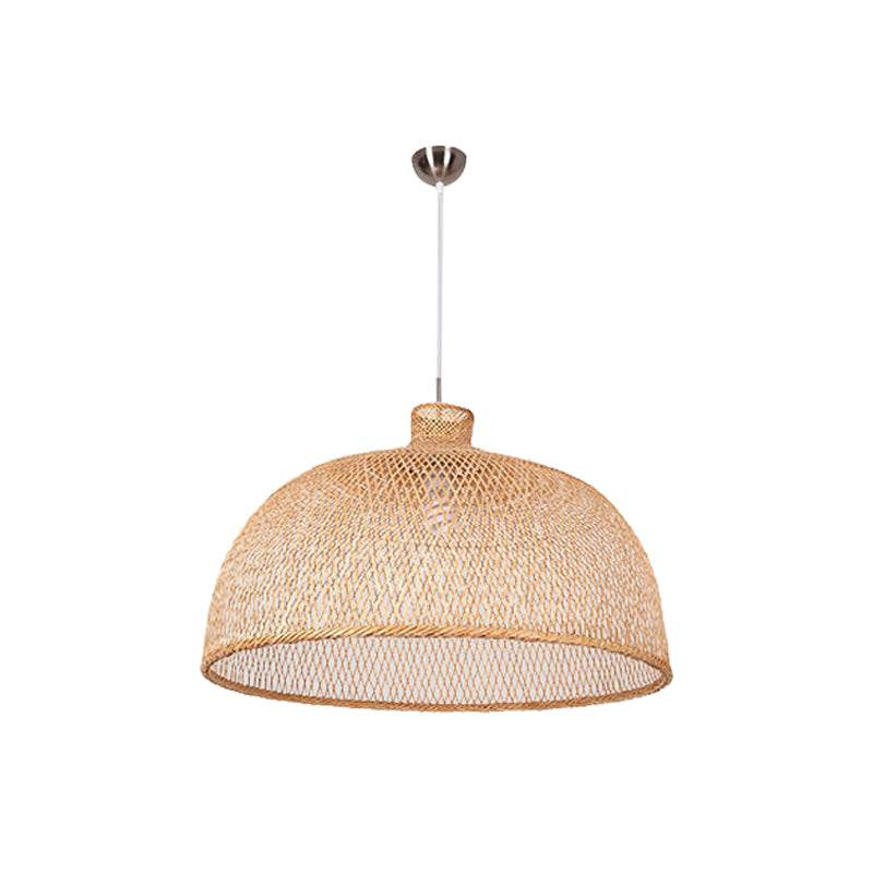 1 Head Bistro Pendulum Light Asian Beige Hanging Pendant Light with Bowl/Jar/Cloche Bamboo Shade Clearhalo 'Ceiling Lights' 'Modern Pendants' 'Modern' 'Pendant Lights' 'Pendants' Lighting' 1958562