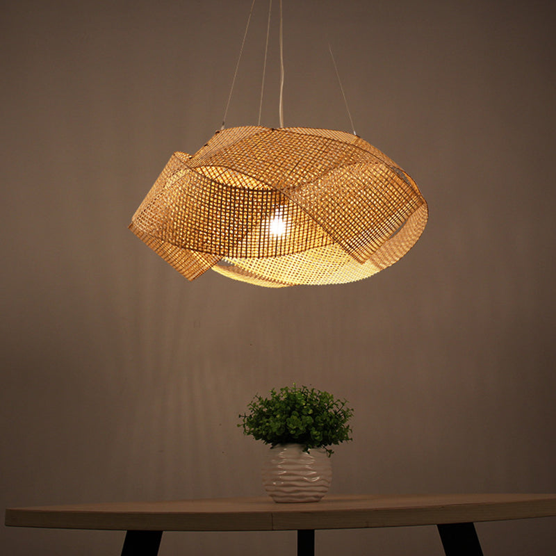 Entwined Hanging Pendant Light Contemporary Bamboo Single Dining Room Ceiling Light in Beige, 16