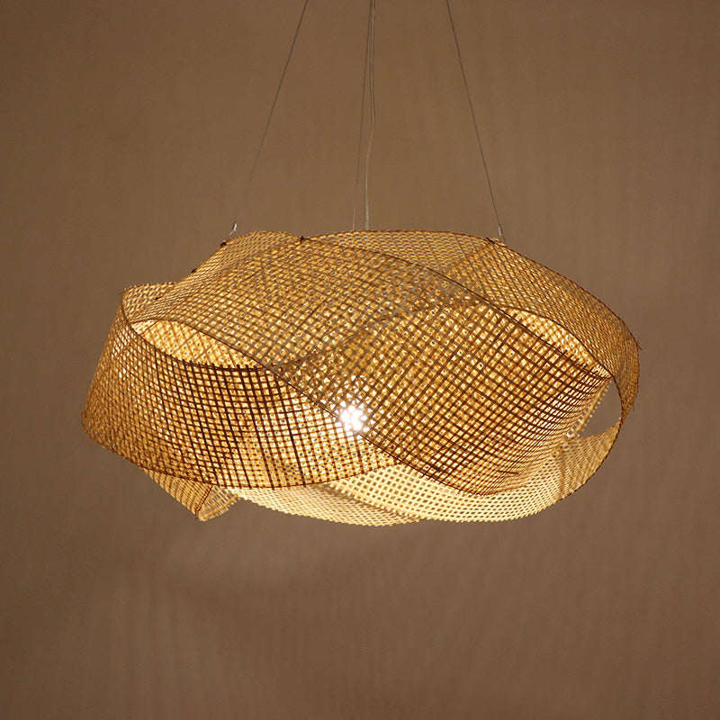 Entwined Hanging Pendant Light Contemporary Bamboo Single Dining Room Ceiling Light in Beige, 16