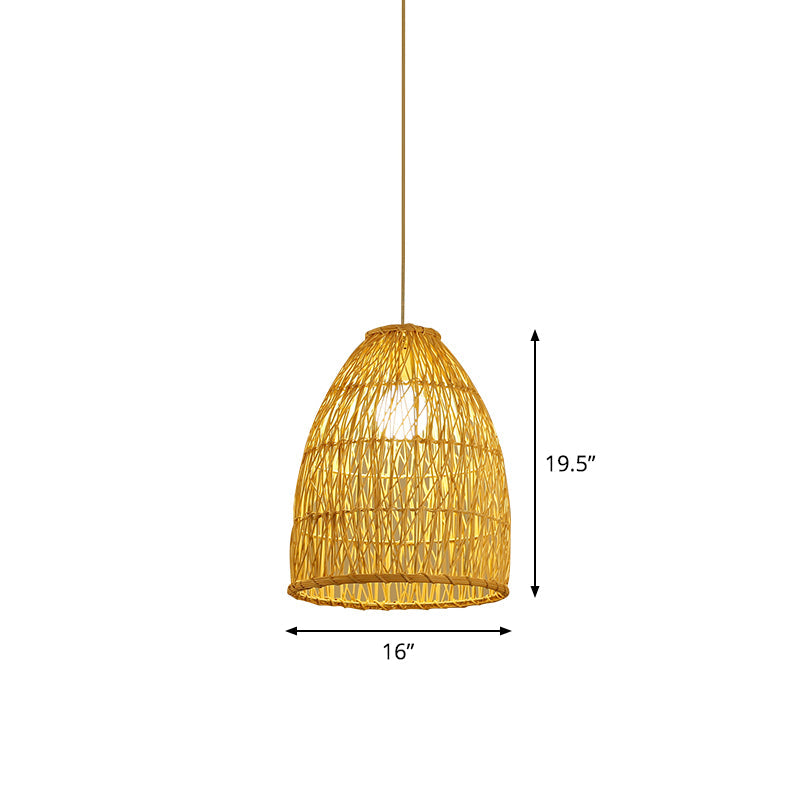 Asia Bell Shade Pendant Lighting Fixture Bamboo 16