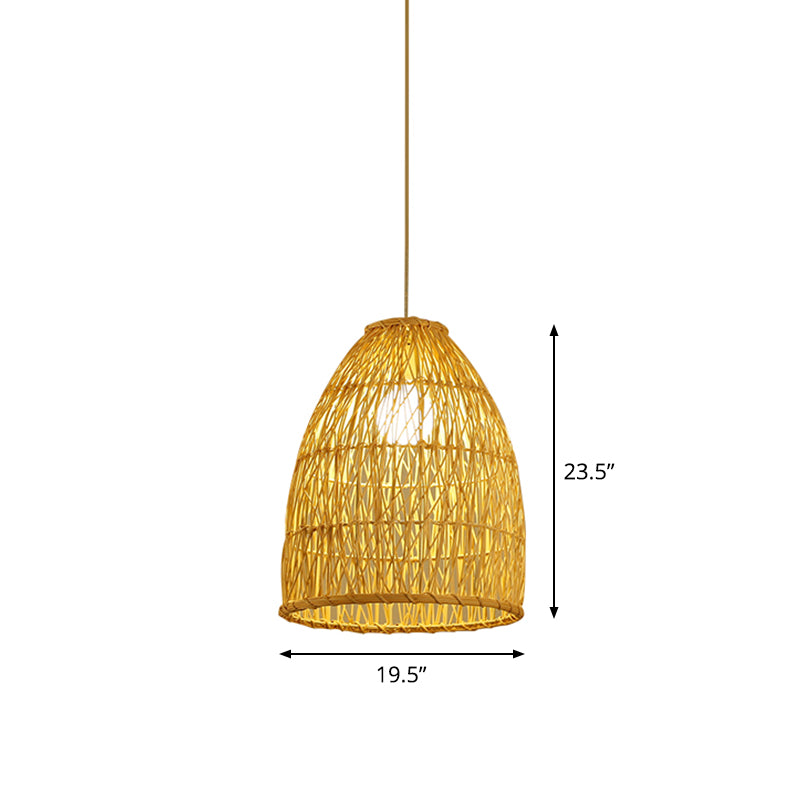 Asia Bell Shade Pendant Lighting Fixture Bamboo 16