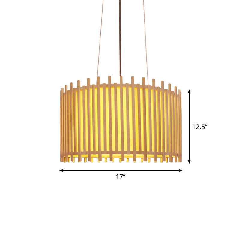 Bamboo Drum Suspension Light Contemporary 1 Bulb 17