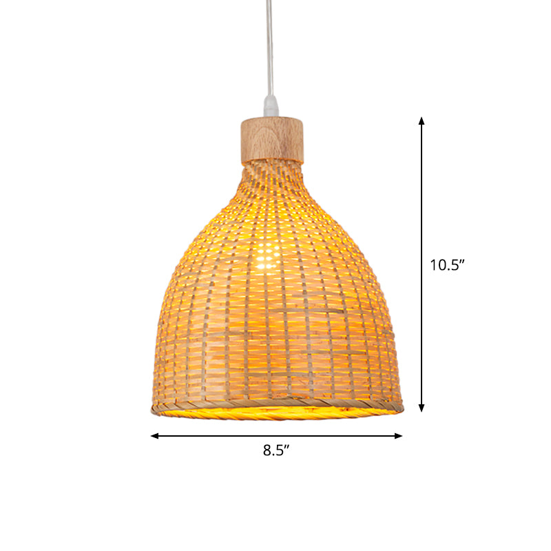 Onion/Raindrop/Bell Bamboo Pendant Lighting Asia 1 Light Beige Hanging Light Fixture over Table, 10.5