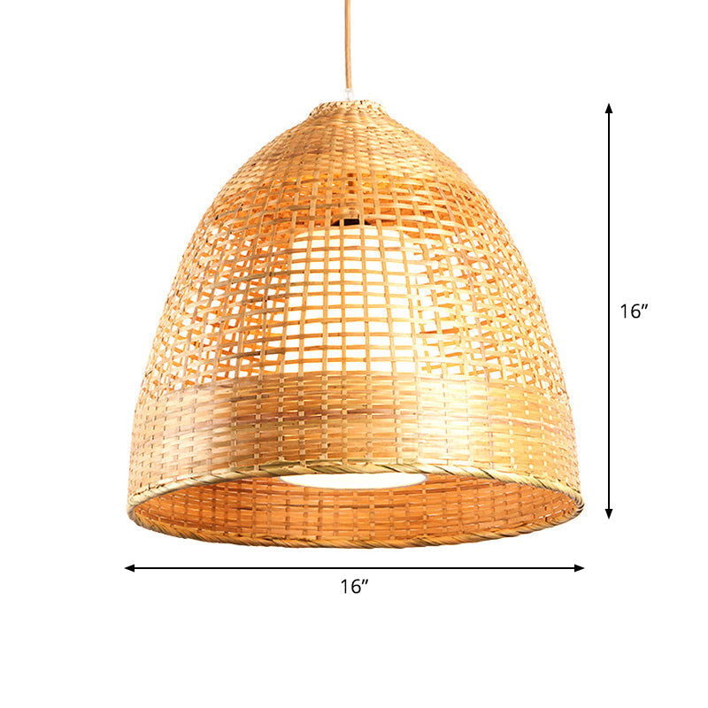 Hand-Twisted Bell Ceiling Pendant Chinese Bamboo Single Living Room Hanging Lamp in Beige, 16