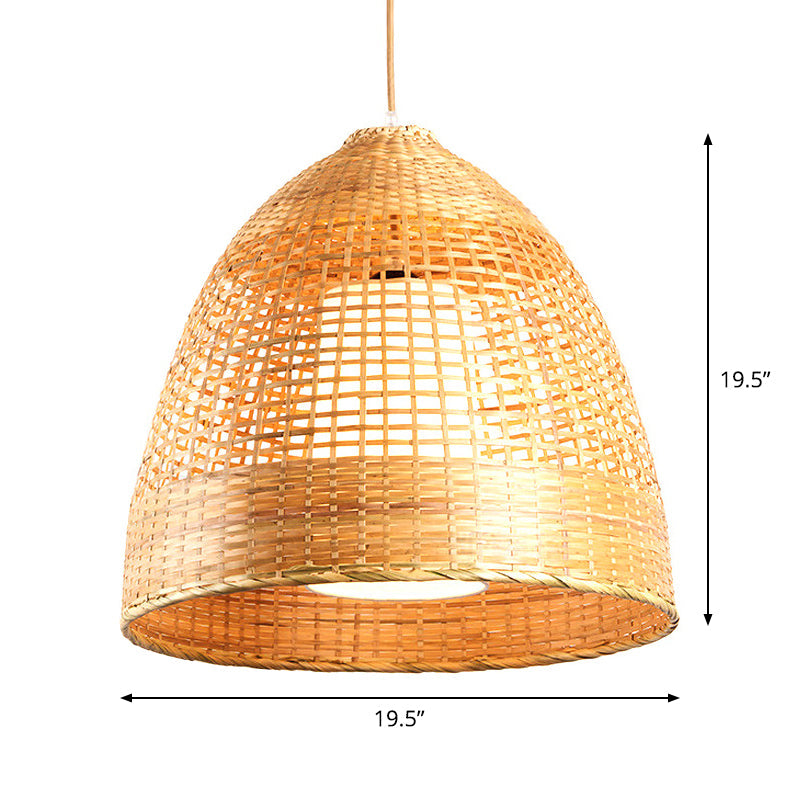 Hand-Twisted Bell Ceiling Pendant Chinese Bamboo Single Living Room Hanging Lamp in Beige, 16