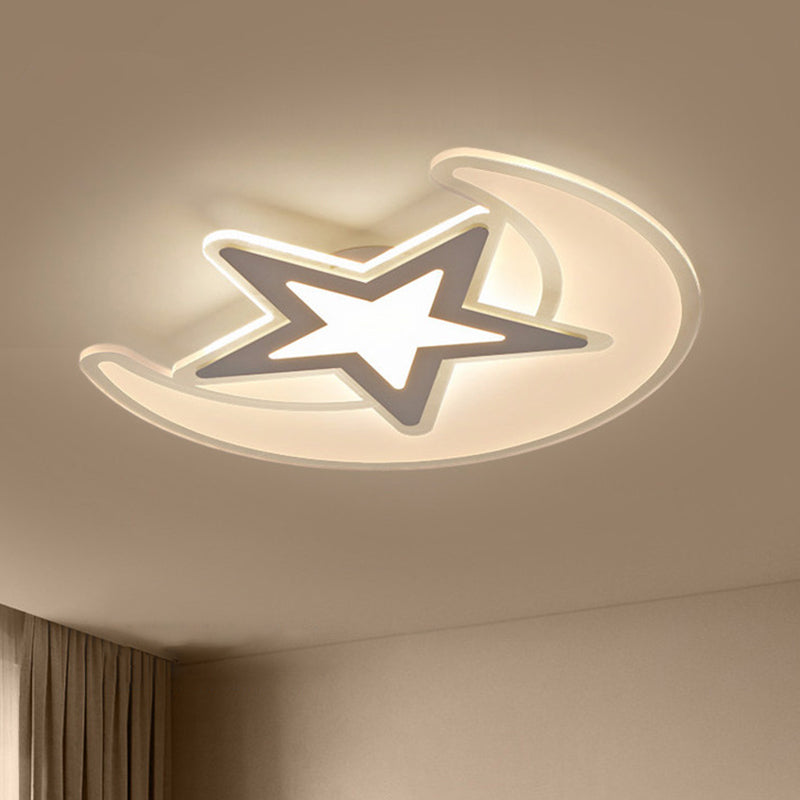 Moon and Star LED Ceiling Lighting Nordic Acrylic White Flush Mount Lamp in Warm/White Light, 16.5