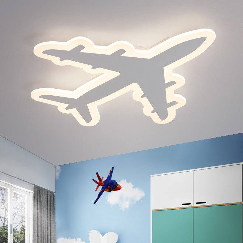 Kids Aircraft Flush Mount Ceiling Light Acrylic Childrens Bedroom LED Flushmount Lighting in Warm/White Light, 12