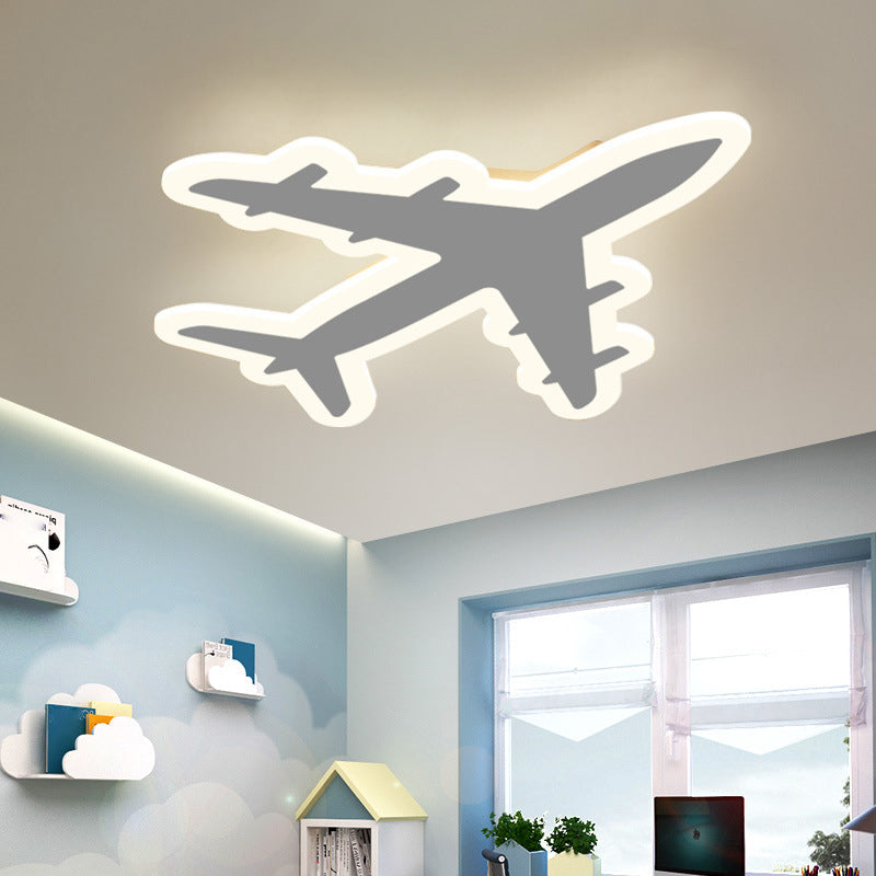 Kids Aircraft Flush Mount Ceiling Light Acrylic Childrens Bedroom LED Flushmount Lighting in Warm/White Light, 12