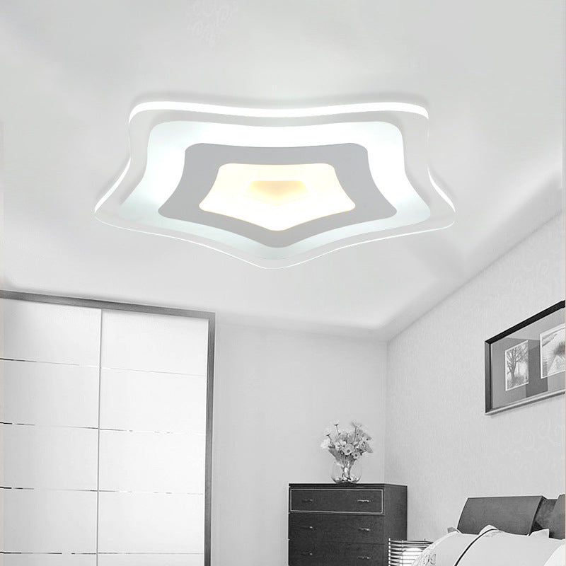 Star Shaped Bedroom Ceiling Lamp Acrylic Modern Ultrathin LED Flush Mount Light in Warm/White Light, 8