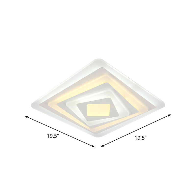 Square/Rectangle Thin LED Ceiling Fixture Contemporary Acrylic White Spiral Design Flush Mount Lamp in Warm/White Light, 19.5