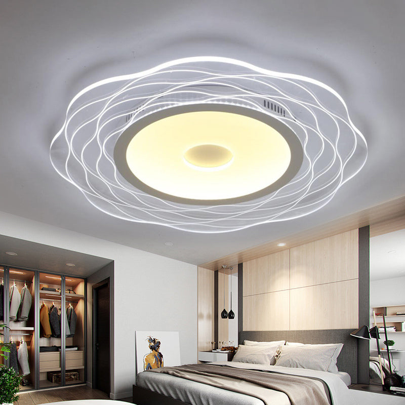 Super-Thin Scalloped Bedroom Flush Light Acrylic Minimalist LED Flush Mount Ceiling Lamp in Warm/White Light, 16.5