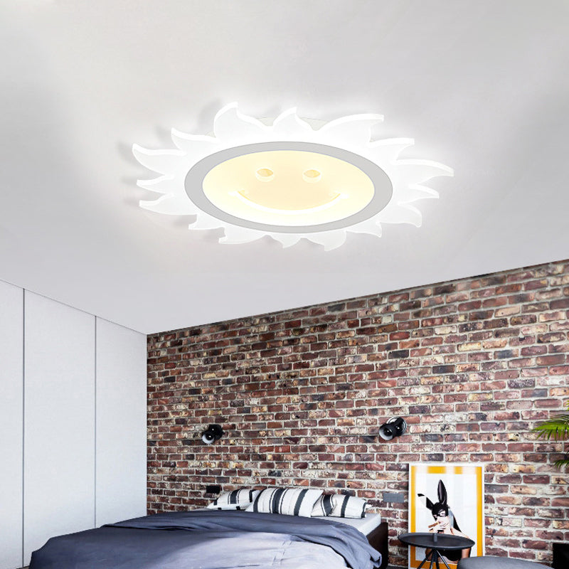 Acrylic Sun Shaped Ceiling Lamp Cartoon White LED Flush Mount Light Fixture in Warm/White Light, 16.5