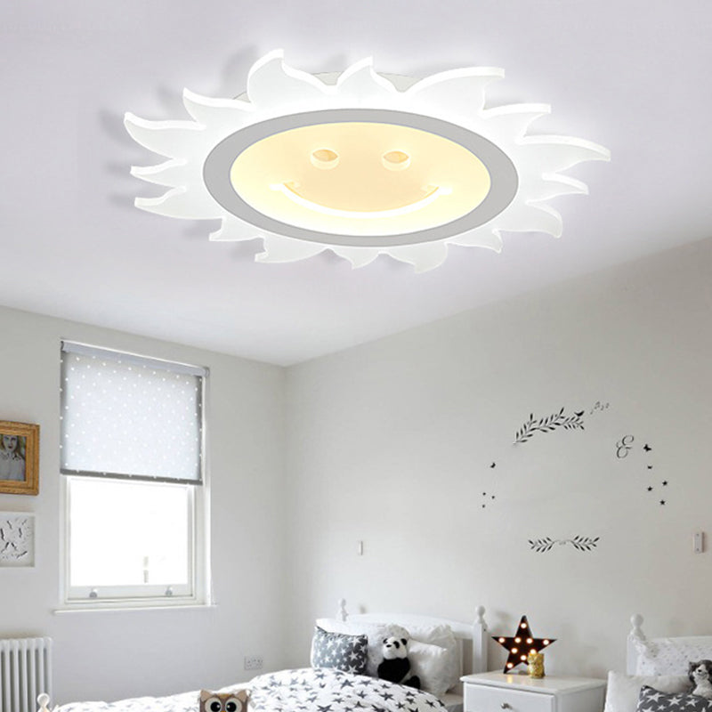 Acrylic Sun Shaped Ceiling Lamp Cartoon White LED Flush Mount Light Fixture in Warm/White Light, 16.5