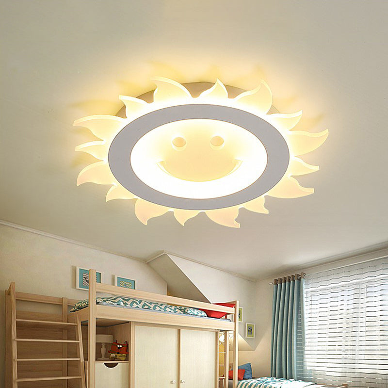 Acrylic Sun Shaped Ceiling Lamp Cartoon White LED Flush Mount Light Fixture in Warm/White Light, 16.5