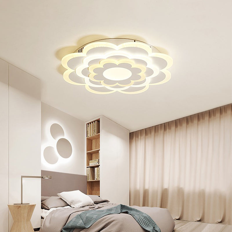 Bedroom LED Flush Mount Lamp Modern White Ceiling Light Fixture with Layered Flower Acrylic Shade, Warm/White Light White Clearhalo 'Ceiling Lights' 'Close To Ceiling Lights' 'Close to ceiling' 'Flush mount' Lighting' 1959100