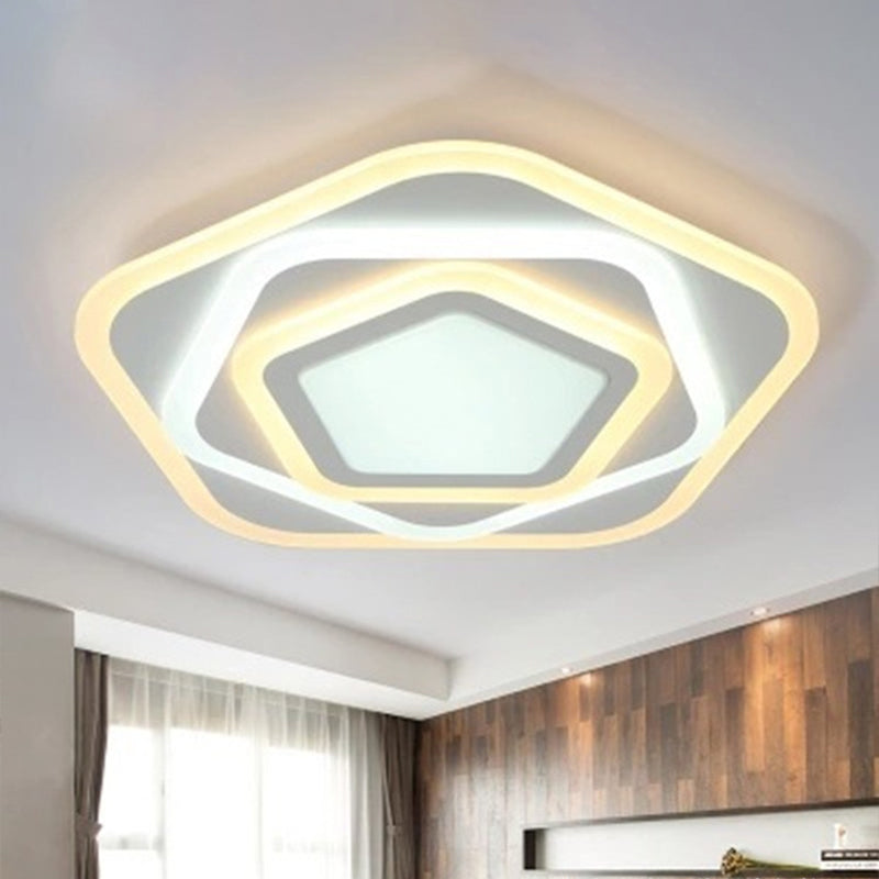 White Layered Pentagon LED Flush Light Contemporary Acrylic Ceiling Flush Mount Lamp in Warm/White Light, 8