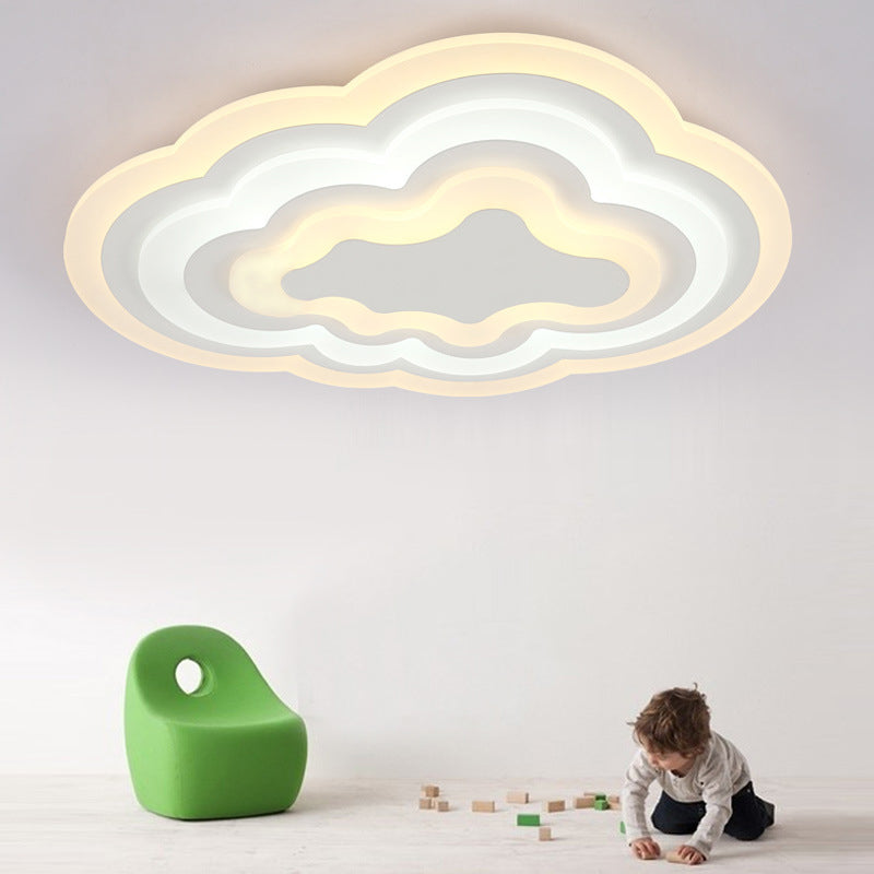 Cartoon Cloud Flush Ceiling Light Acrylic Child Bedroom LED Flushmount Lighting in Warm/White Light, 19.5