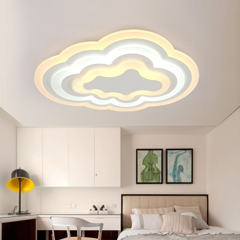 Cartoon Cloud Flush Ceiling Light Acrylic Child Bedroom LED Flushmount Lighting in Warm/White Light, 19.5