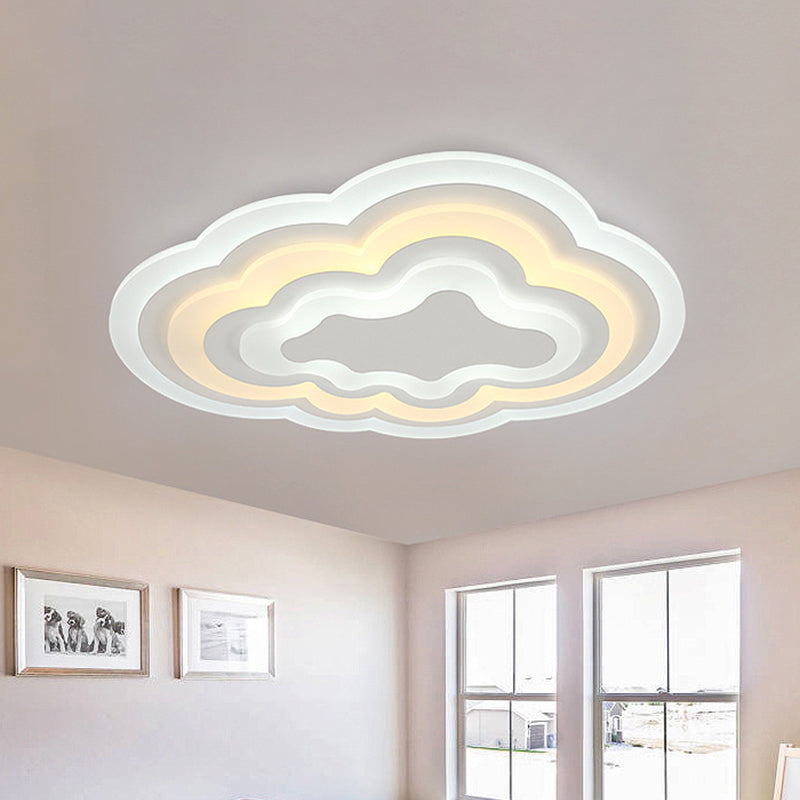 Cartoon Cloud Flush Ceiling Light Acrylic Child Bedroom LED Flushmount Lighting in Warm/White Light, 19.5