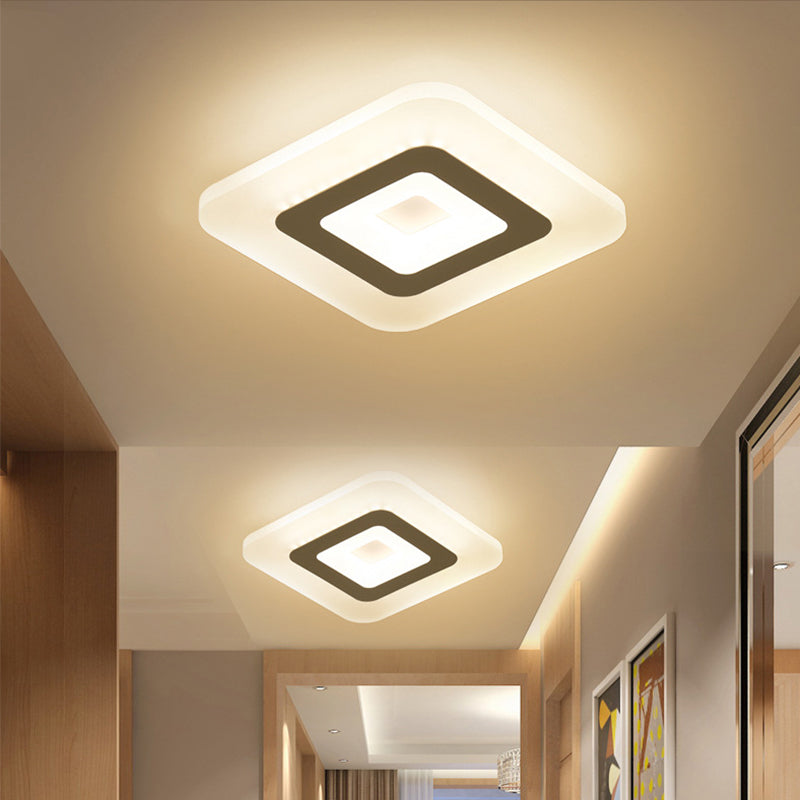 Ultrathin Hallway LED Ceiling Lamp Simplicity White Small Flush Mount Light with Floral/Square/Triangle Acrylic Shade White G Clearhalo 'Ceiling Lights' 'Close To Ceiling Lights' 'Close to ceiling' 'Flush mount' Lighting' 1959200