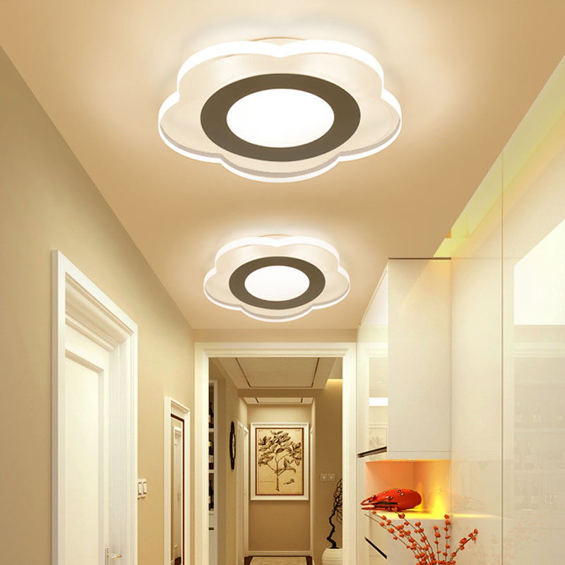 Ultrathin Hallway LED Ceiling Lamp Simplicity White Small Flush Mount Light with Floral/Square/Triangle Acrylic Shade White C Clearhalo 'Ceiling Lights' 'Close To Ceiling Lights' 'Close to ceiling' 'Flush mount' Lighting' 1959215