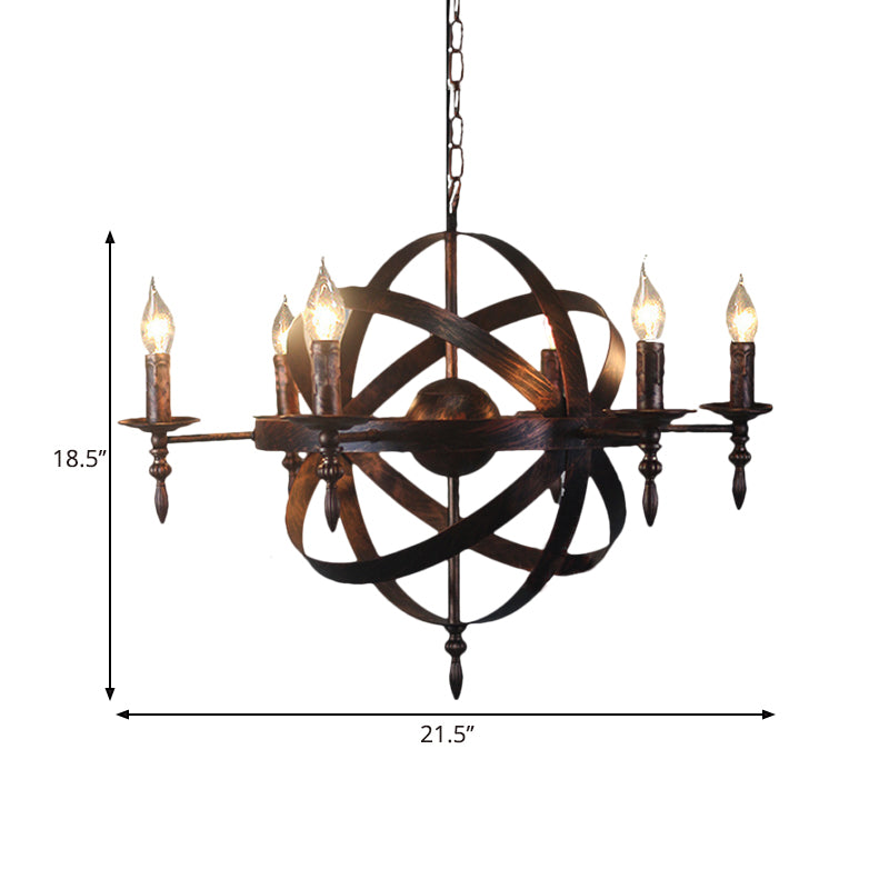 Candle Metallic Chandelier Light Fixture with Spherical Cage Shade Vintage 6/8 Heads Restaurant Ceiling Light in Black/Rust Clearhalo 'Cast Iron' 'Ceiling Lights' 'Chandeliers' 'Industrial Chandeliers' 'Industrial' 'Metal' 'Middle Century Chandeliers' 'Rustic Chandeliers' 'Tiffany' Lighting' 1959403