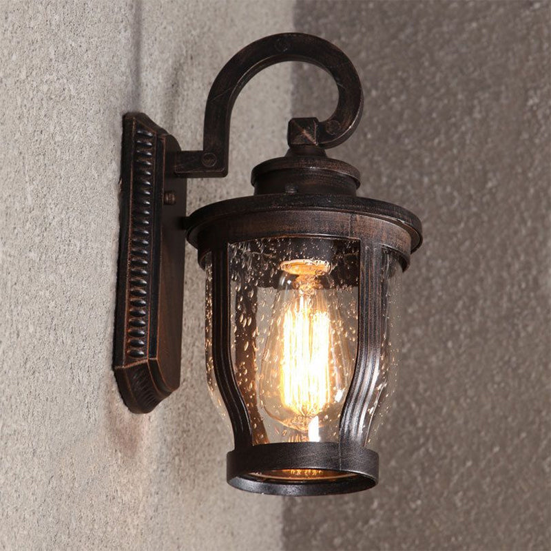 Gooseneck Outdoor Wall Light Fixture Industrial Bubble Glass 1 Light Black Sconce Lamp with Curved Arm Clearhalo 'Art deco wall lights' 'Cast Iron' 'Glass' 'Industrial wall lights' 'Industrial' 'Middle century wall lights' 'Modern' 'Rustic wall lights' 'Tiffany' 'Traditional wall lights' 'Wall Lamps & Sconces' 'Wall Lights' Lighting' 1959450