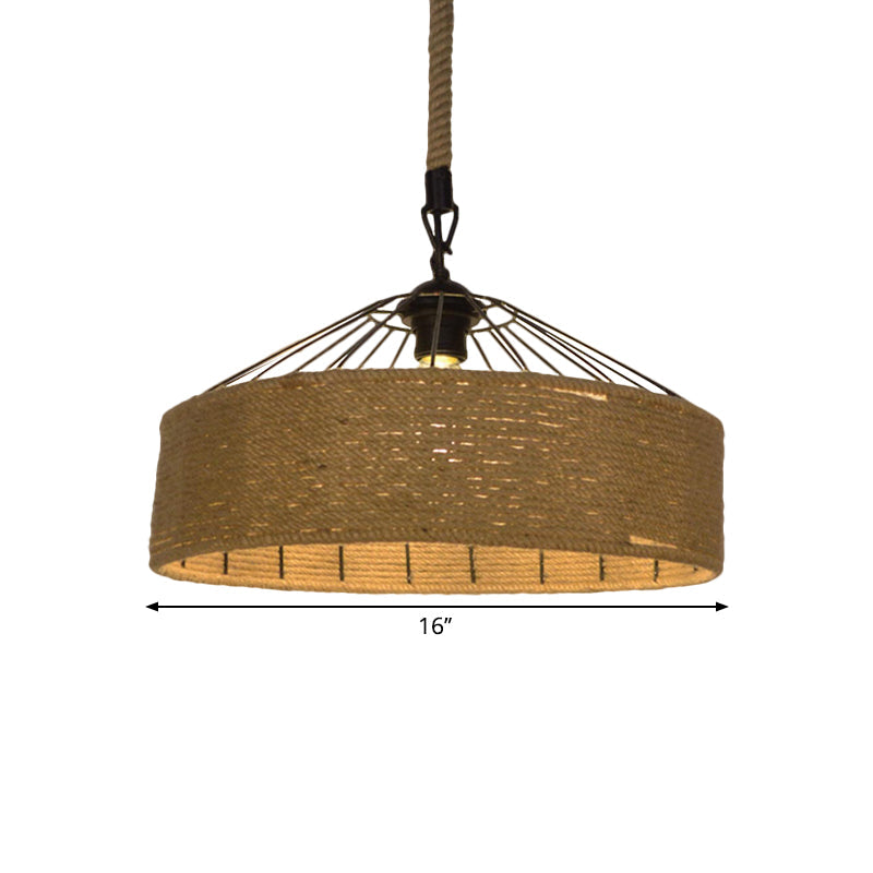 Hemp Rope Drum Suspended Light Country Style 12