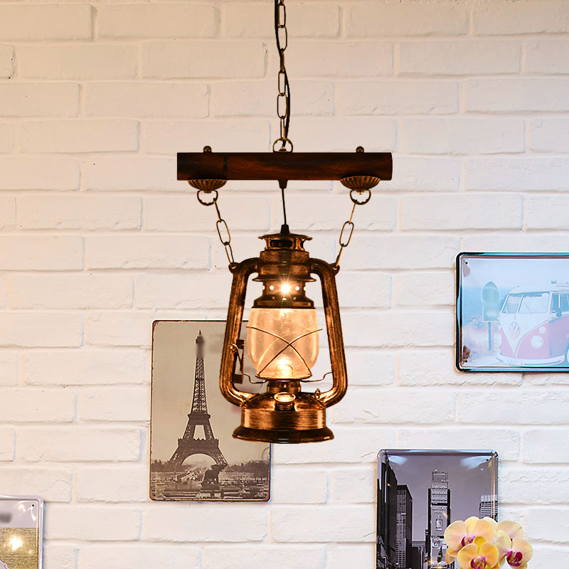 1 Light Kerosene Pendant Lighting Antique Bronze Clear Glass Hanging Light Fixture for Bedroom Clearhalo 'Art Deco Pendants' 'Cast Iron' 'Ceiling Lights' 'Ceramic' 'Crystal' 'Industrial Pendants' 'Industrial' 'Metal' 'Middle Century Pendants' 'Pendant Lights' 'Pendants' 'Tiffany' Lighting' 1959718