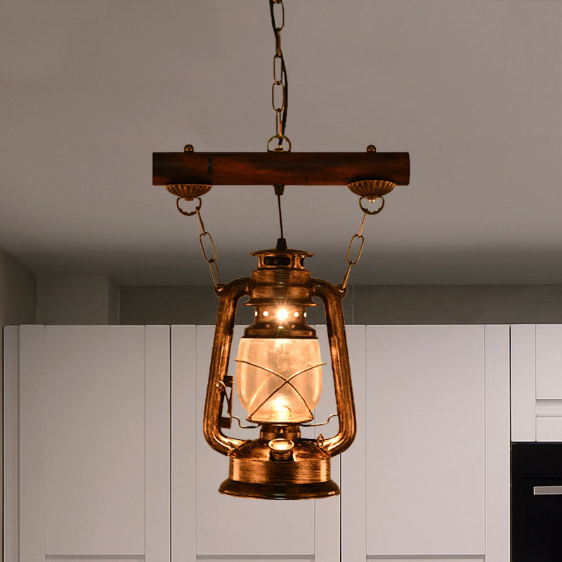 1 Light Kerosene Pendant Lighting Antique Bronze Clear Glass Hanging Light Fixture for Bedroom Clearhalo 'Art Deco Pendants' 'Cast Iron' 'Ceiling Lights' 'Ceramic' 'Crystal' 'Industrial Pendants' 'Industrial' 'Metal' 'Middle Century Pendants' 'Pendant Lights' 'Pendants' 'Tiffany' Lighting' 1959719