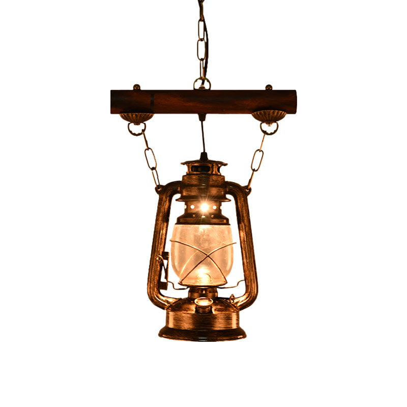 1 Light Kerosene Pendant Lighting Antique Bronze Clear Glass Hanging Light Fixture for Bedroom Clearhalo 'Art Deco Pendants' 'Cast Iron' 'Ceiling Lights' 'Ceramic' 'Crystal' 'Industrial Pendants' 'Industrial' 'Metal' 'Middle Century Pendants' 'Pendant Lights' 'Pendants' 'Tiffany' Lighting' 1959720