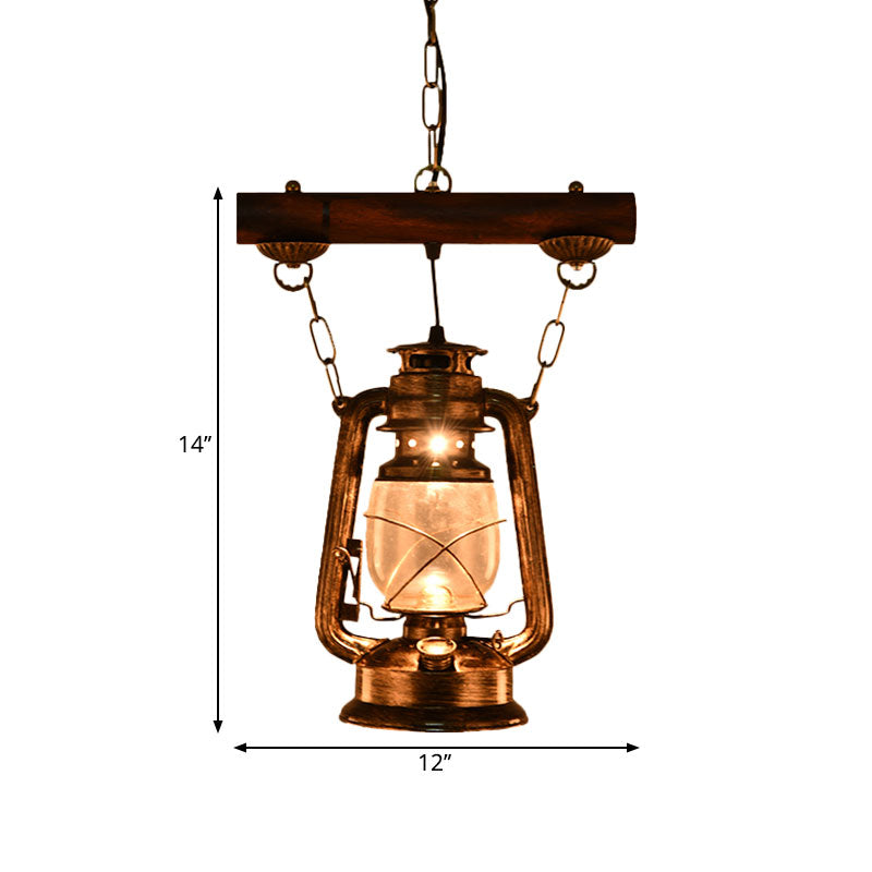 1 Light Kerosene Pendant Lighting Antique Bronze Clear Glass Hanging Light Fixture for Bedroom Clearhalo 'Art Deco Pendants' 'Cast Iron' 'Ceiling Lights' 'Ceramic' 'Crystal' 'Industrial Pendants' 'Industrial' 'Metal' 'Middle Century Pendants' 'Pendant Lights' 'Pendants' 'Tiffany' Lighting' 1959721