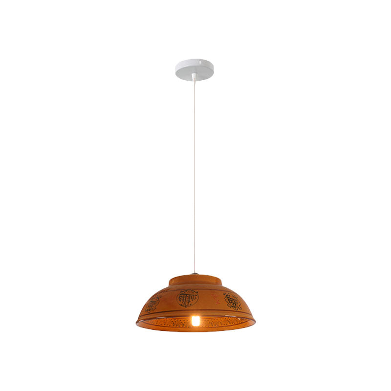 Bowl Ceramics Hanging Light Single Light Antique Suspension Lamp for Corridor Clearhalo 'Ceiling Lights' 'Pendant Lights' 'Pendants' Lighting' 1959750