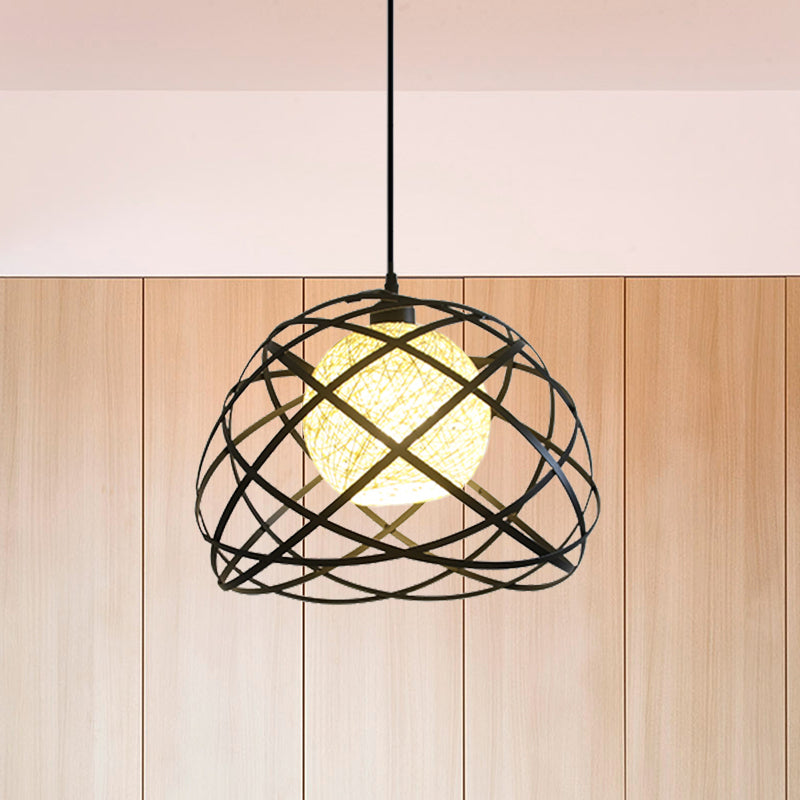 Wire Cage Metal Pendant Light Industrial 1 Light Dining Room Hanging Lamp with Dome Shade in Black Clearhalo 'Art Deco Pendants' 'Black' 'Cast Iron' 'Ceiling Lights' 'Ceramic' 'Crystal' 'Industrial Pendants' 'Industrial' 'Metal' 'Middle Century Pendants' 'Pendant Lights' 'Pendants' 'Rustic Pendants' 'Tiffany' Lighting' 1959754