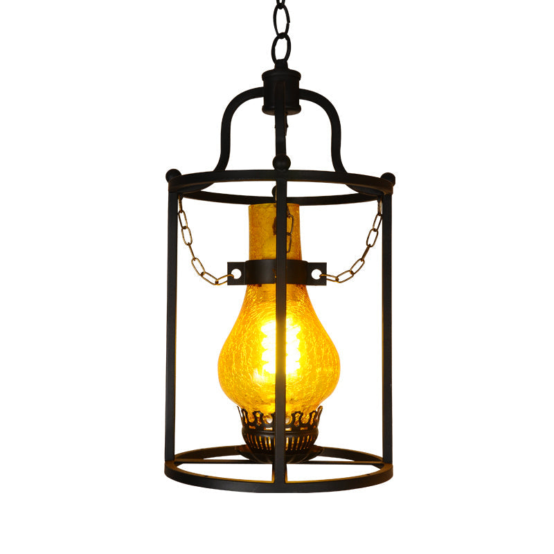 1 Light Lantern Ceiling Pendant Light Vintage Black Crackle Glass Hanging Lamp for Indoor Clearhalo 'Art Deco Pendants' 'Cast Iron' 'Ceiling Lights' 'Ceramic' 'Crystal' 'Industrial Pendants' 'Industrial' 'Metal' 'Middle Century Pendants' 'Pendant Lights' 'Pendants' 'Tiffany' Lighting' 1959770