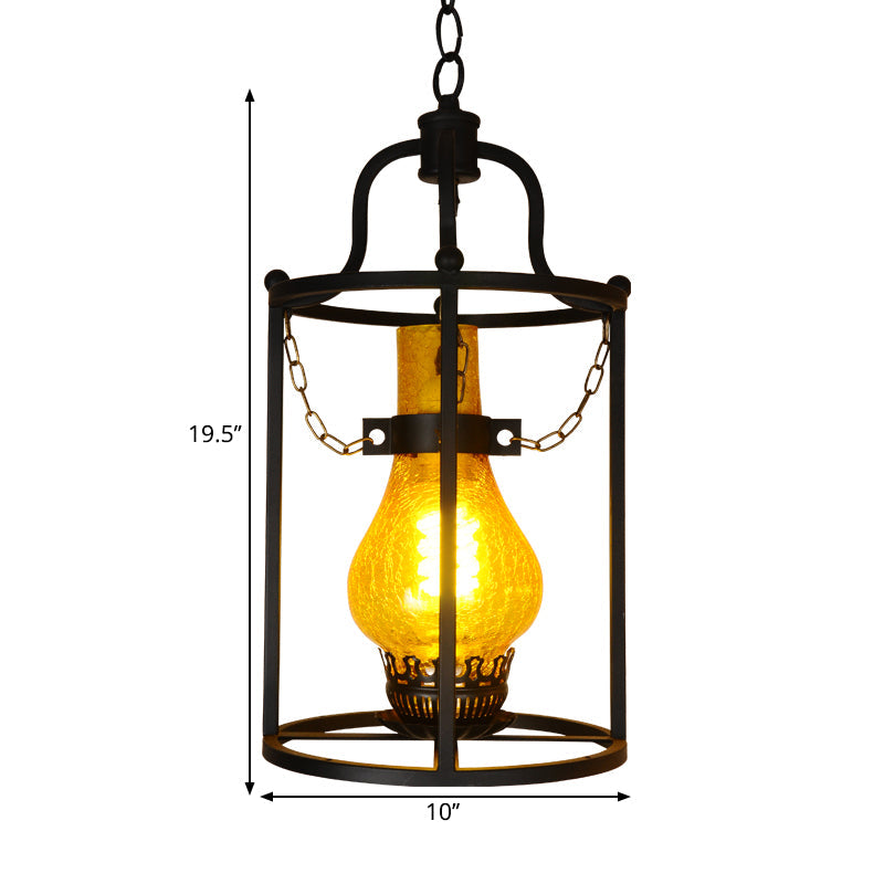 1 Light Lantern Ceiling Pendant Light Vintage Black Crackle Glass Hanging Lamp for Indoor Clearhalo 'Art Deco Pendants' 'Cast Iron' 'Ceiling Lights' 'Ceramic' 'Crystal' 'Industrial Pendants' 'Industrial' 'Metal' 'Middle Century Pendants' 'Pendant Lights' 'Pendants' 'Tiffany' Lighting' 1959771