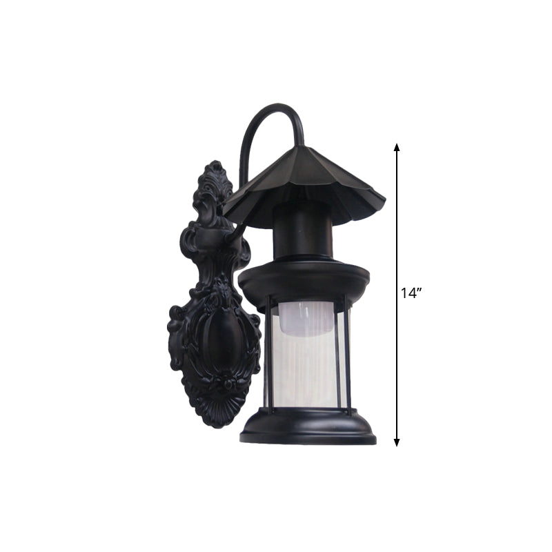 One Bulb Wall Sconce Lighting with Kerosene Shade Clear Glass Coastal Outdoor Light Fixture in Black/Copper/Bronze Clearhalo 'Wall Lamps & Sconces' 'Wall Lights' Lighting' 1959881