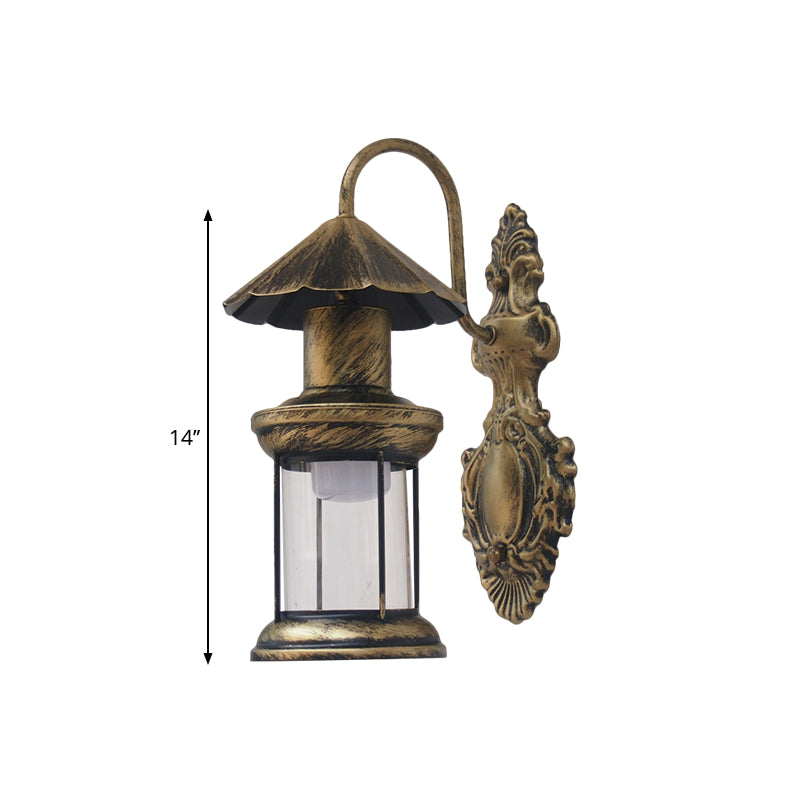 One Bulb Wall Sconce Lighting with Kerosene Shade Clear Glass Coastal Outdoor Light Fixture in Black/Copper/Bronze Clearhalo 'Wall Lamps & Sconces' 'Wall Lights' Lighting' 1959886