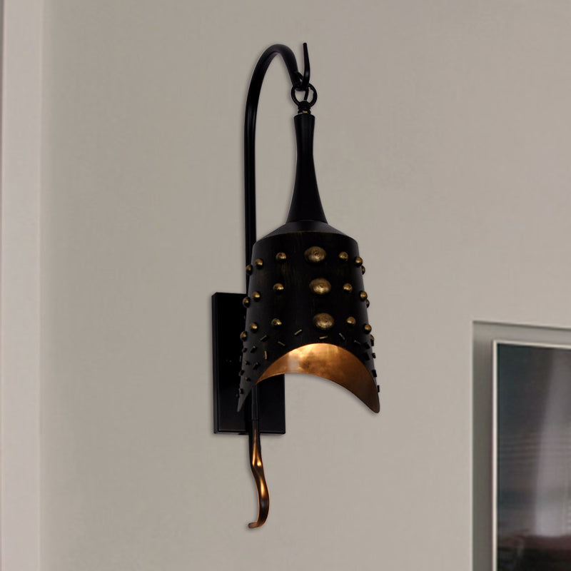 Chimes Metal Sconce Light One-bulb Antique Style Wall Sconce Lamp in Black for Hallway Black Clearhalo 'Wall Lamps & Sconces' 'Wall Lights' Lighting' 1959907