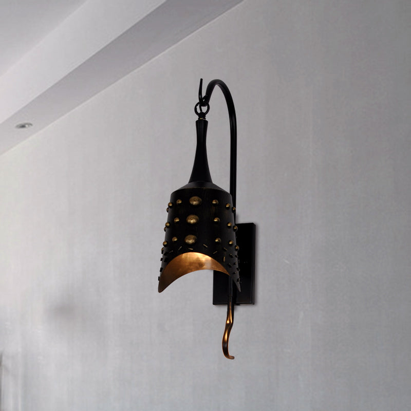 Chimes Metal Sconce Light One-bulb Antique Style Wall Sconce Lamp in Black for Hallway Clearhalo 'Wall Lamps & Sconces' 'Wall Lights' Lighting' 1959908