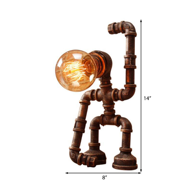 Standing/Sitting Robot Metallic Table Light with Pipe Industrial Stylish 1 Bulb Coffee Shop Table Lamp in Bronze Clearhalo 'Lamps' 'Table Lamps' Lighting' 196007