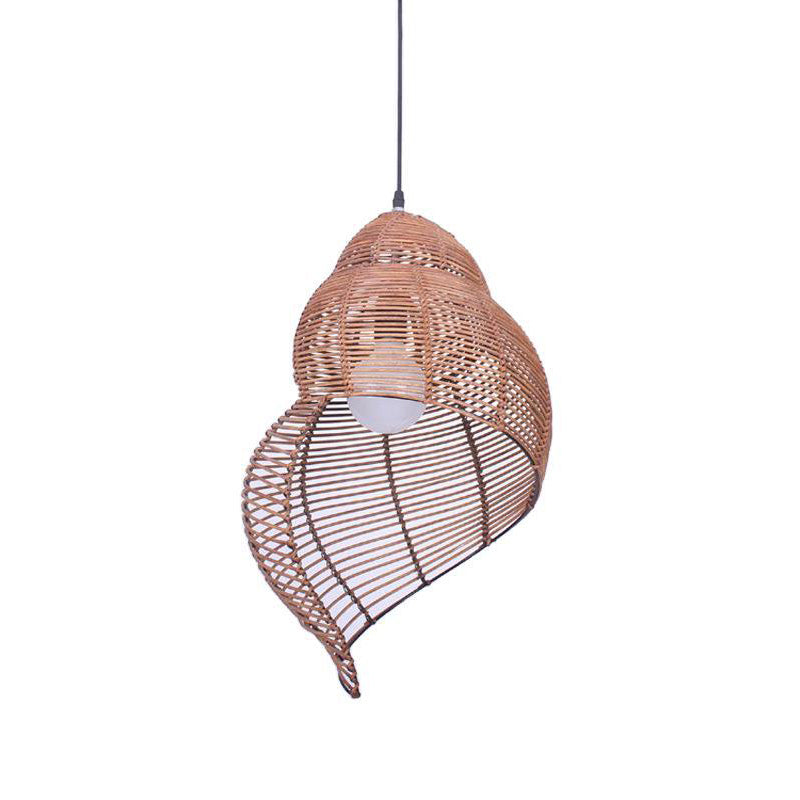 Rattan Spiral Shell Shaped Pendant Coastal Single-Bulb Coffee/Beige Hanging Light Kit, 10