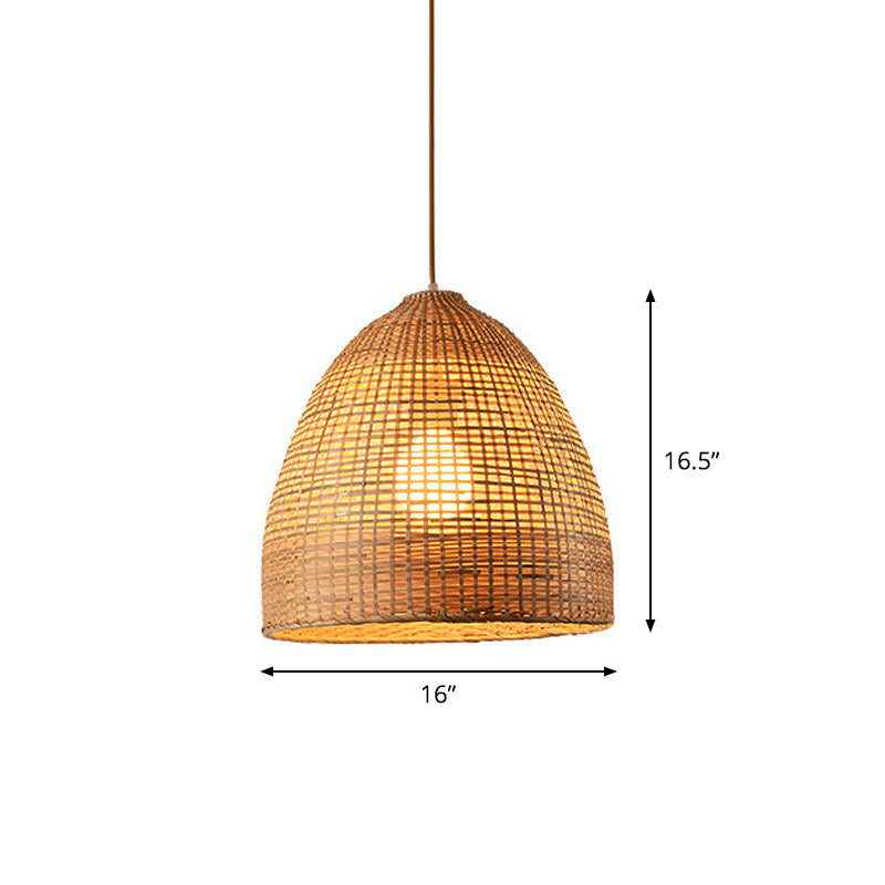 Crisscross-Woven Bowl/Oval/Bell Pendant Asia Bamboo 1 Head Tearoom Hanging Ceiling Light in Beige, 9