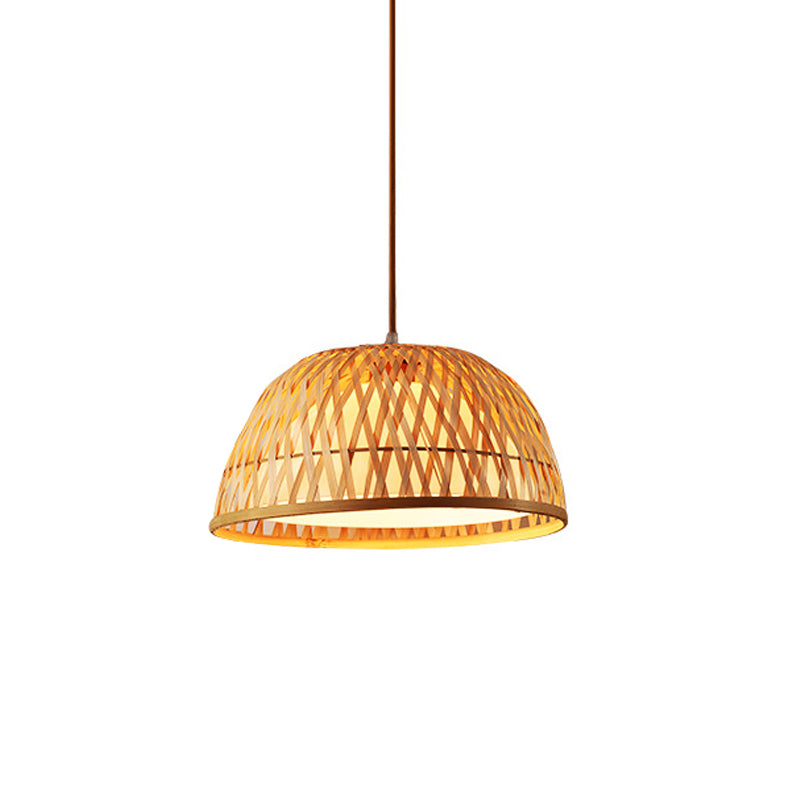 Crisscross-Woven Bowl/Oval/Bell Pendant Asia Bamboo 1 Head Tearoom Hanging Ceiling Light in Beige, 9